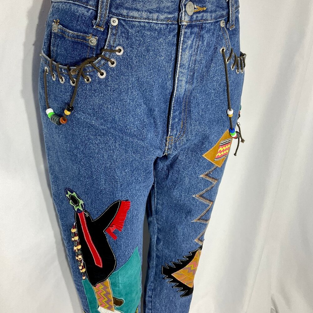 Vintage Dakota Blue Sz 9/10 Jeans with Appliques Suede Denim Womens
